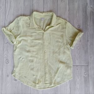 Lucky Brand Short Sleeve Button Down Shirt Womens Med Collared Casual Yellowish
